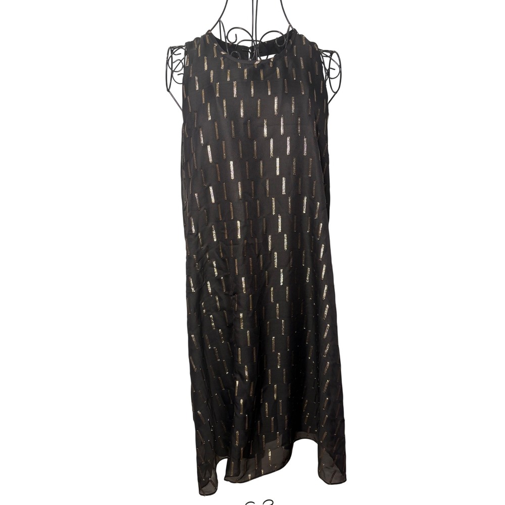 Calvin Klein Womens Black Gold Metallic Stripe Sleeveless Shift Dress Size 12